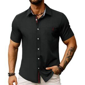 Men's Casual Dress Shirts Wrinkle-Free Short Sleeve Button Down Oxford Shirt